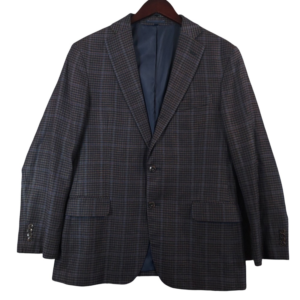 Jos. A. Bank Sport Coat Men 42R Brown Blue Plaid Linen Wool Slim Fit 1905 Blazer